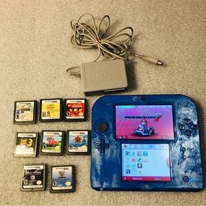 Nintendo 2DS 3DS Handheld System Blue Tested w/ Installed Mario Kart 7 & 8 Games